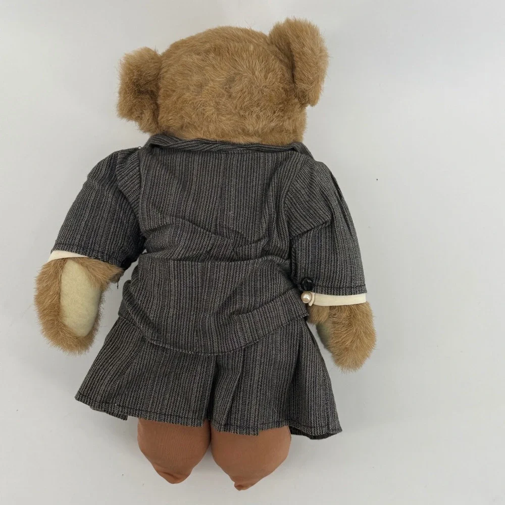 Vintage Plush Teddy Bear in Gray Pinstripe Skirt Suit Professional Career Bear